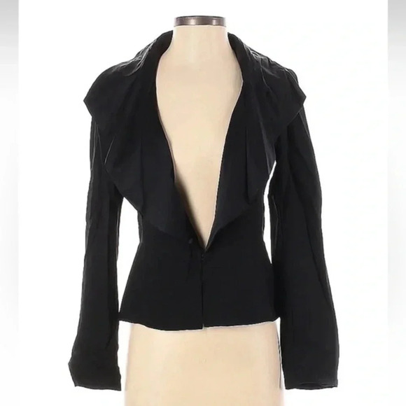 Anthropologie Tabitha Blazer Jacket Black Silk Draped Collar Size 4 S Small - Picture 2 of 8